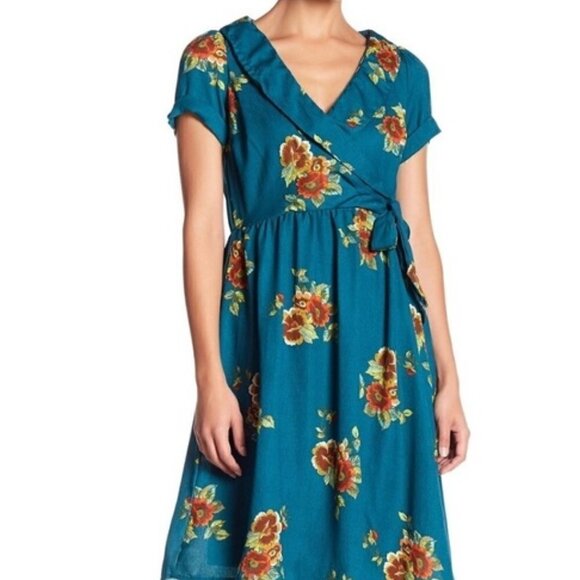 Superfoxx Asymmetrical Hem Floral Print Dress Teal‎ Medium - Picture 9 of 9